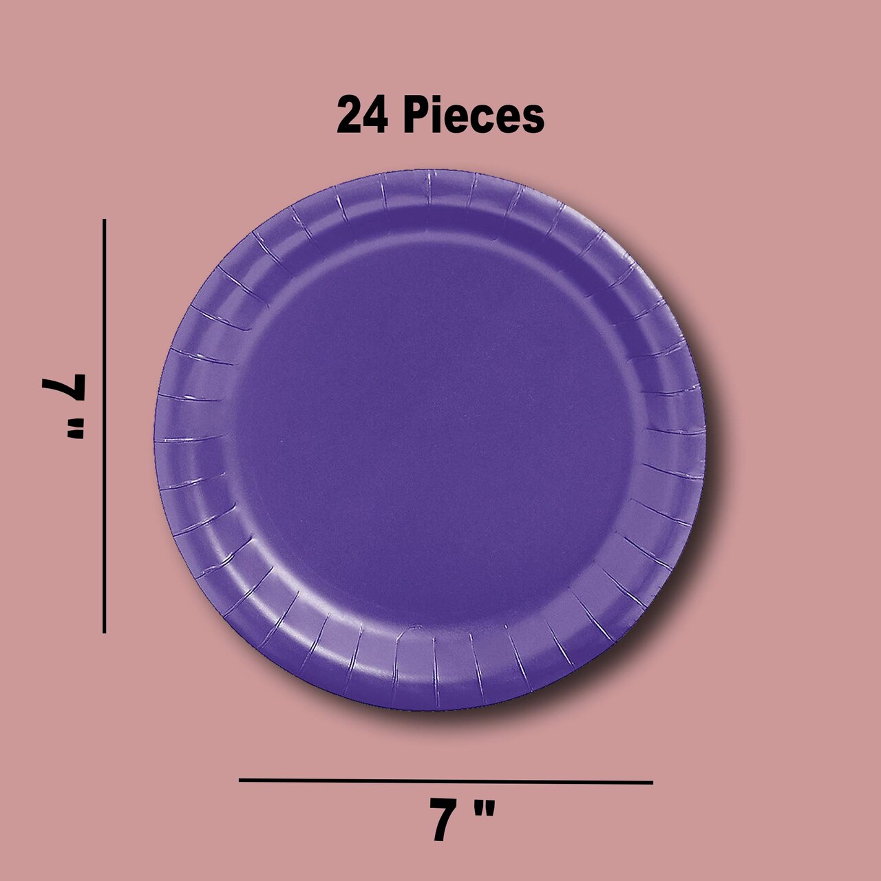 24 Count Purple Color Round Dessert Plates for Birthday or Princess Themes 7"